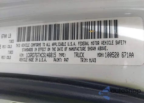 2012 Ram 1500 Slt z USA, uszkodzony, nr VIN 1C6RD7GTXCS146815